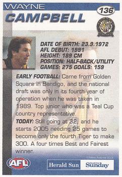 2005 Select Herald Sun AFL #136 Wayne Campbell Back